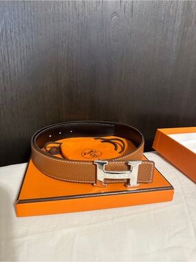 Authentic Hermes Belt black/brown reversible palladium hardware